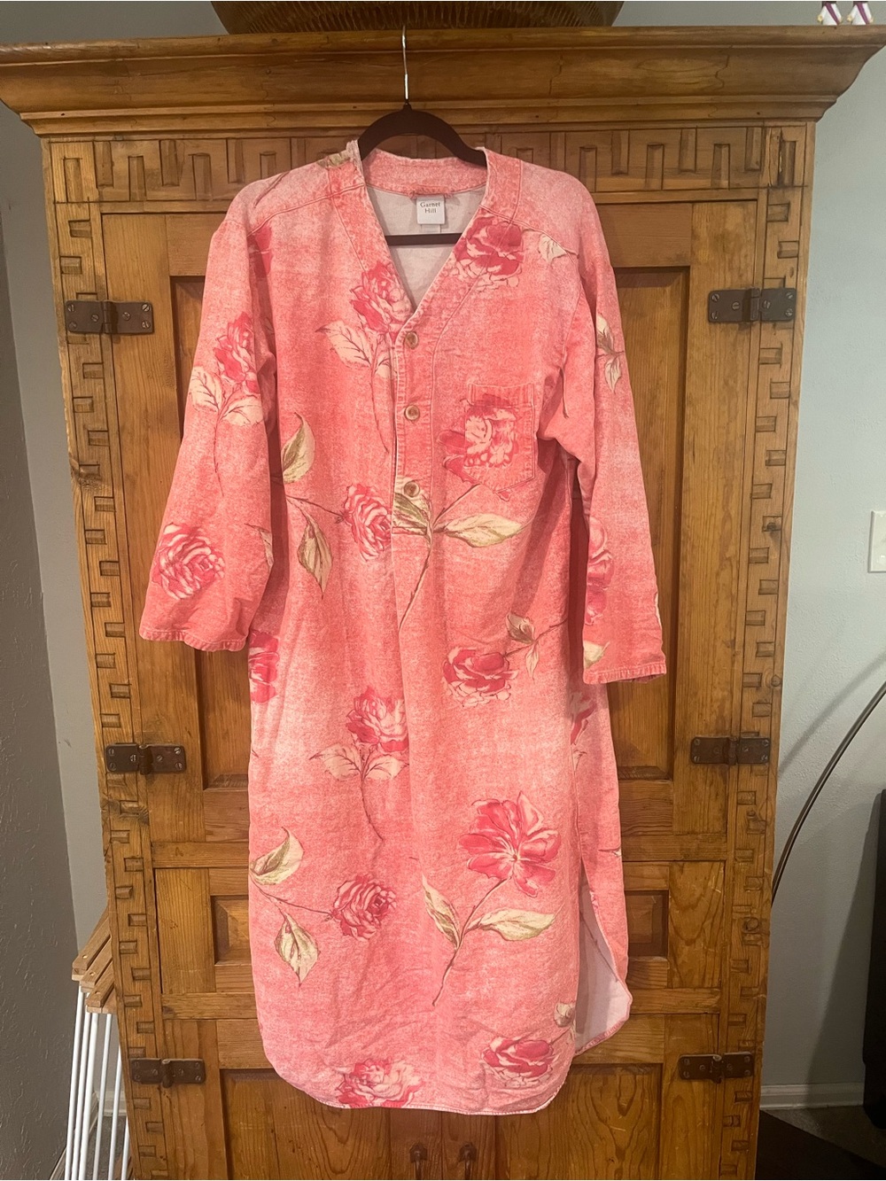 GARNET HILL Pink Floral Button-Front Nightgown